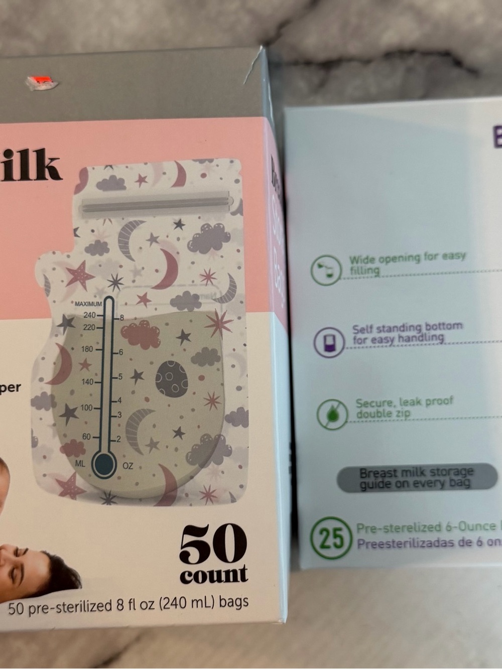 Breast Milk Storage Bags - 50 Count, Moon & Star Print